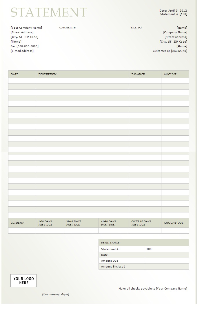 Free Printable Billing Statements