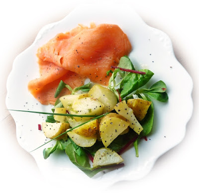 smoked salmon, potato salad