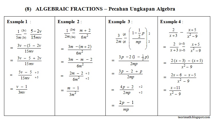 Soalan Pemfaktoran Dan Pecahan Algebra Tingkatan 2