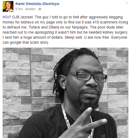 LIE LIE! I Donated Huge Dollars To OJB’s Kidney Transplant – Kemi Olunloyo LIE LIE! I Donated Huge Dollars To OJB’s Kidney Transplant – Kemi Olunloyo