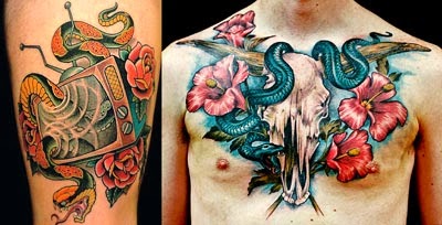 Melhores fotos tatuagens de cobras coloridas
