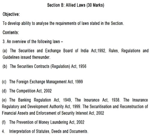 CA FINAL PAPER 4 - SYLLABUS - CORPORATE AND ALLIED LAWS 