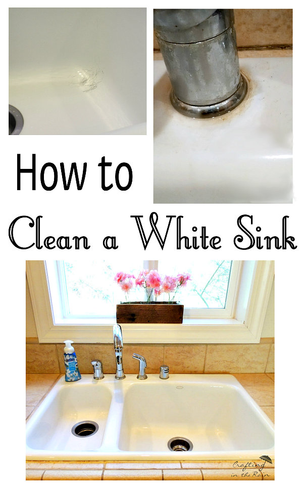 How to clean a white sink. You don't even need to use bleach! www.craftingintherain.com