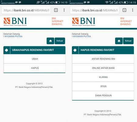 Cara Hapus Daftar Transfer Rekening BNI Internet Banking