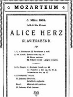 Alice Herz-Sommer, concert programme for Mozarteum 1926