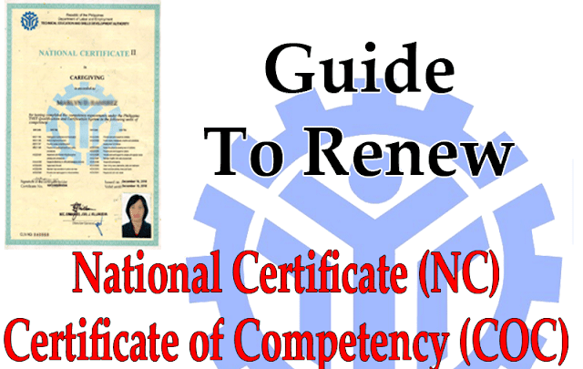 Guide For Renewing A Tesda National Certificate Nc Or Certificate Of Competency Coc