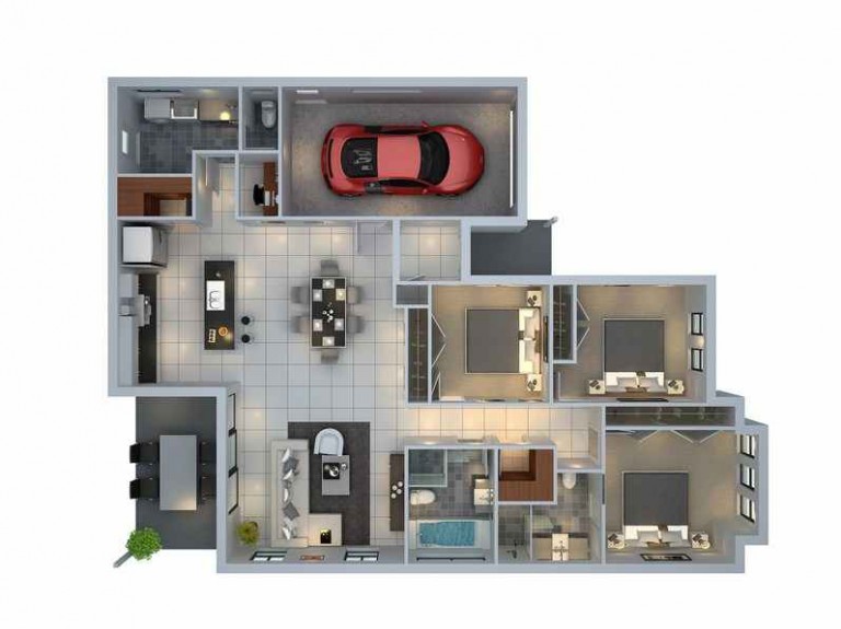 75 Denah Rumah Minimalis 3 kamar tidur 3D Yang Modern dan 