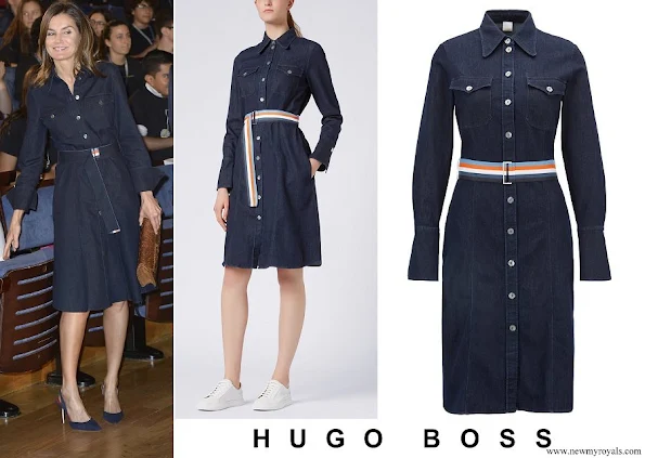 Queen Letizia wore Caddli stretch denim dress by Hugo Boss