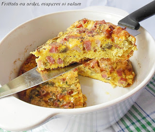 Frittata cu ardei, ciuperci si salam