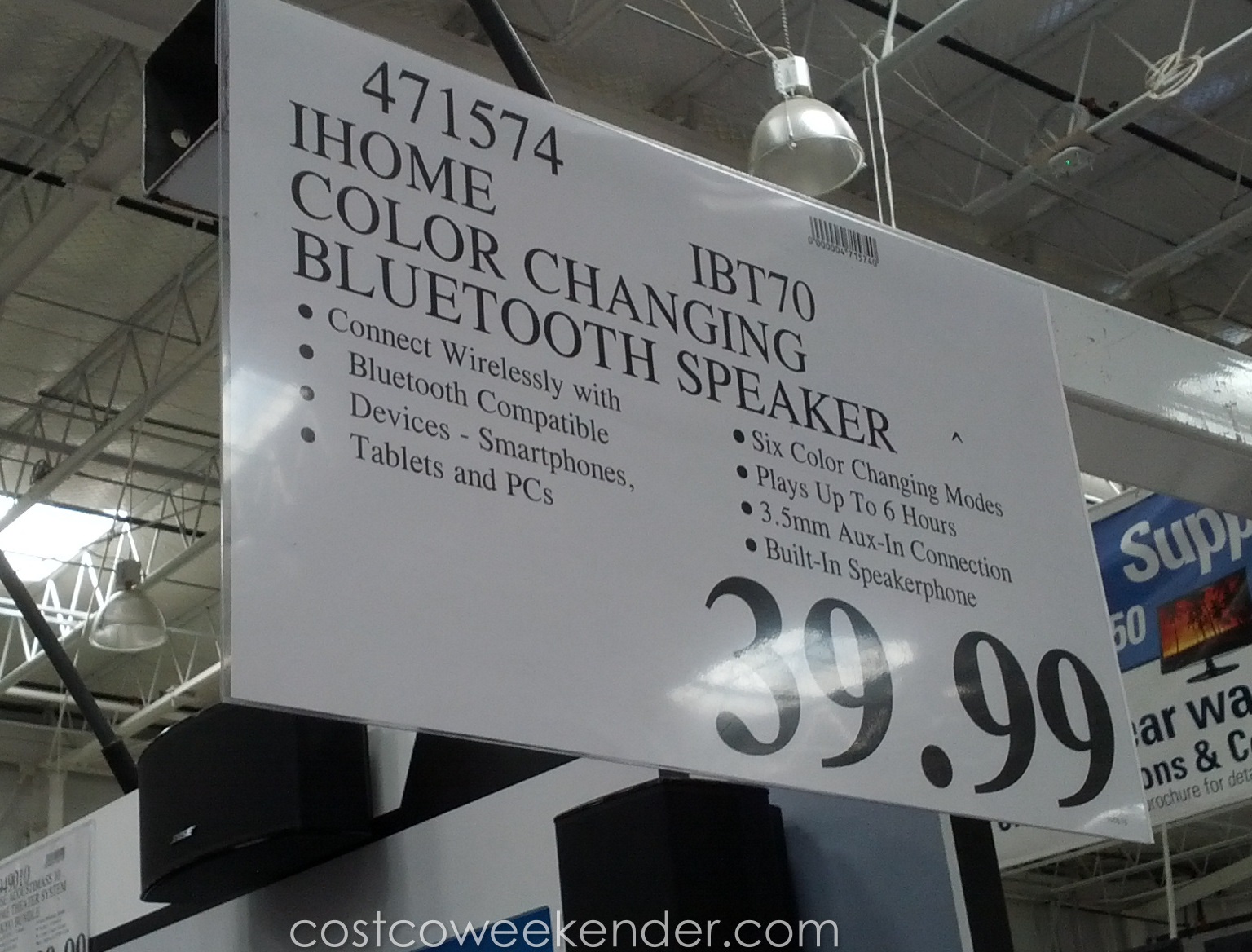 iHome iBT70 Color Changing Rechargeable Bluetooth Speaker Costco