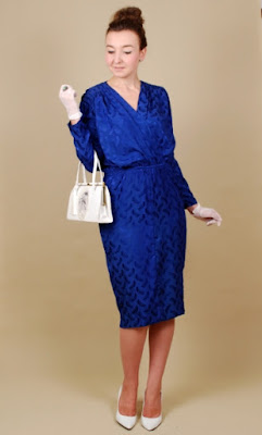 Vintage Ladies niebieska sukienka vintage lata 80-te sklep z odzieżą vintage Vintage Ladies unikatowe egzemplarze netstylistka