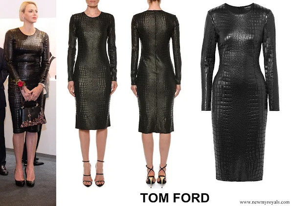 Princess Charlene wore TOM FORD Long Sleeve Crocodile Print Sheath Dress