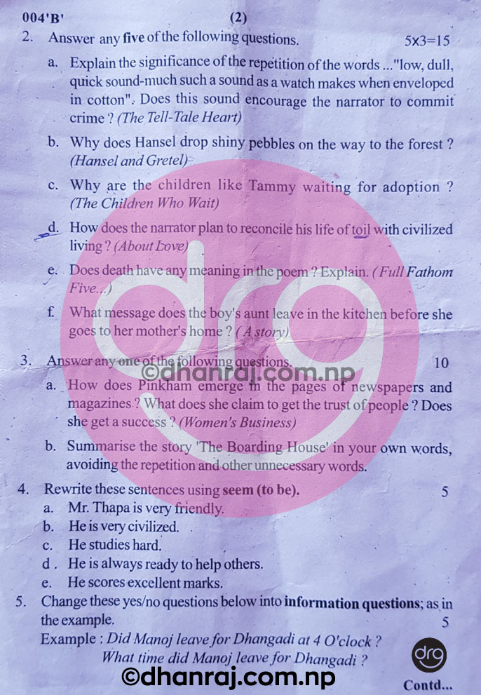 Compulsory English Class 12 Question Paper 2076 [2019] Sub Code