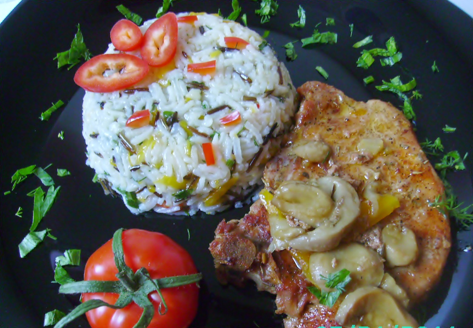 Orez basmati &salbatic cu cotlet de porc