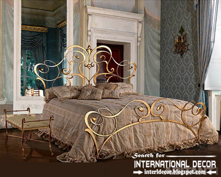 royal Italian golden wrought iron bed and headboard 2015 for luxury bedroom