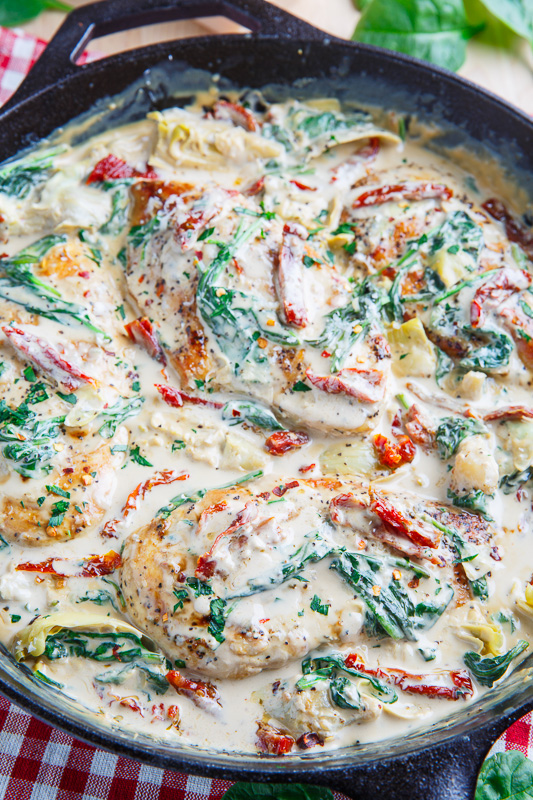 Spinach and Artichoke Skillet Chicken with Sundried Tomatoes Recipe on ...