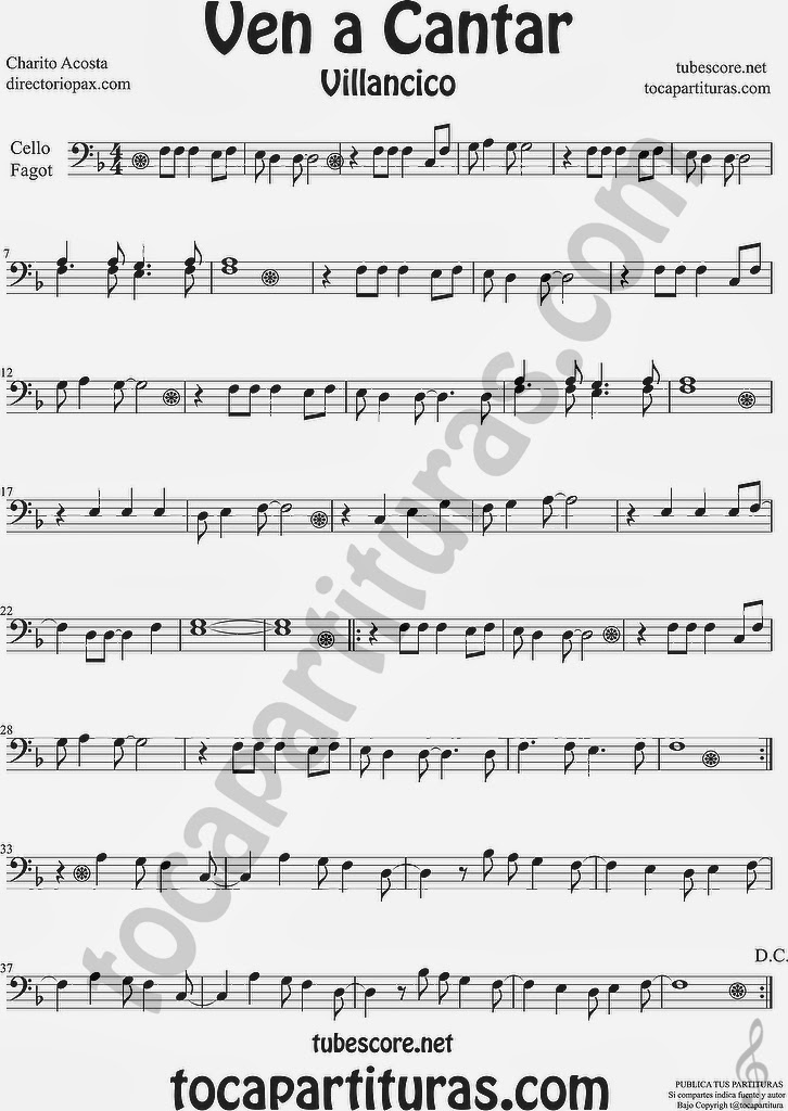  Ven a Cantar Partitura de para Violonchelo y Fagot by Sheet Music for Cello and Bassoon Music Scores