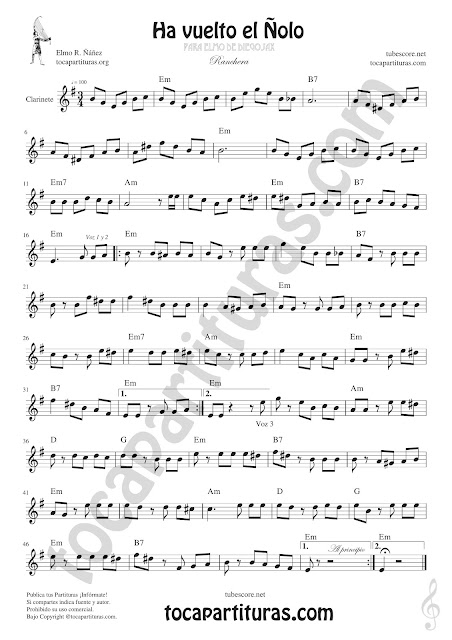Clarinete Partitura de Ha vuelto el Ñolo Sheet Music for Clarinet  Music Scores 