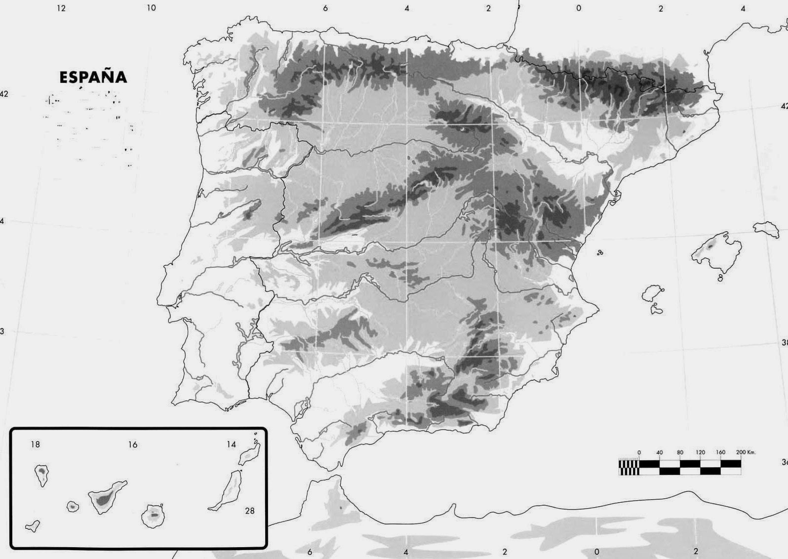 Mapa Mudo De España En Relieve Mapa Mudo De España En Relieve