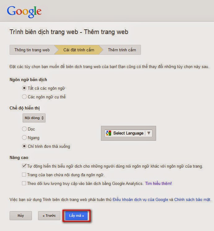 Tích hợp Google Translate vào Blogger