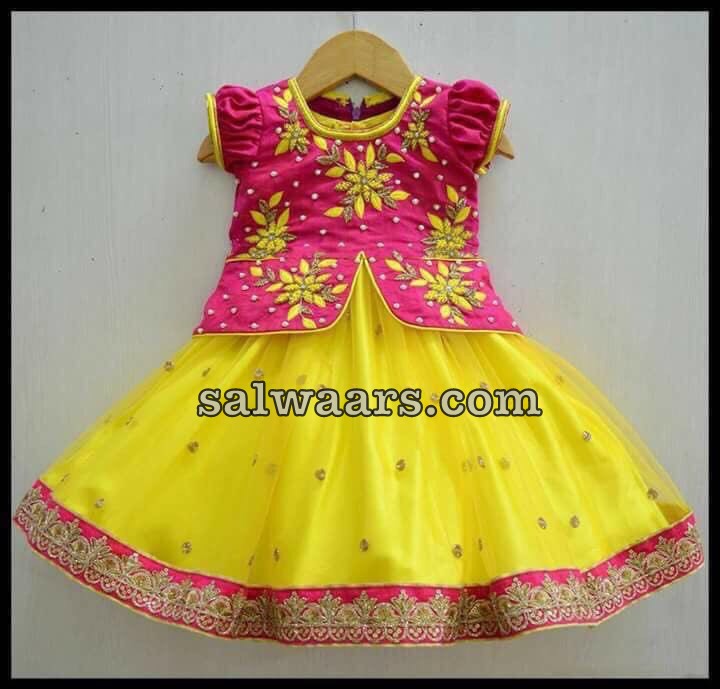 Yellow Thread Work heavy Kids Lehenga - Indian Dresses