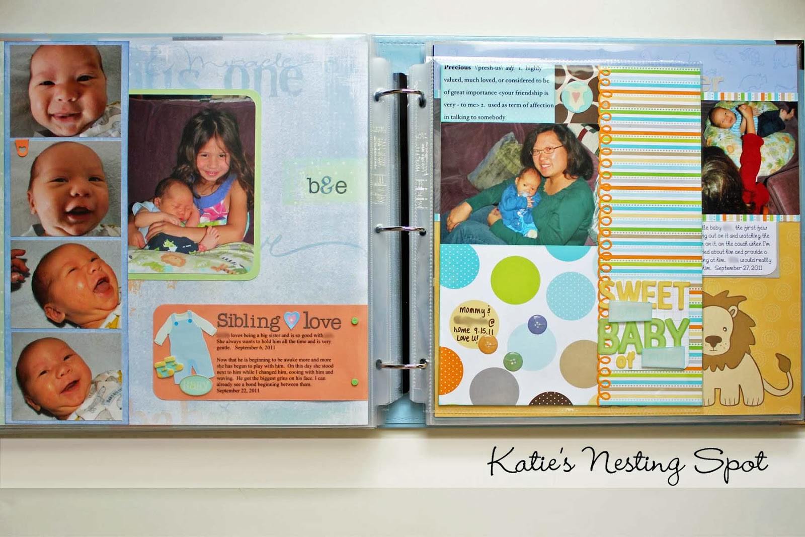 Katie's Nesting Spot: Baby Boy Scrapbook Pages: Mixing Page Sizes