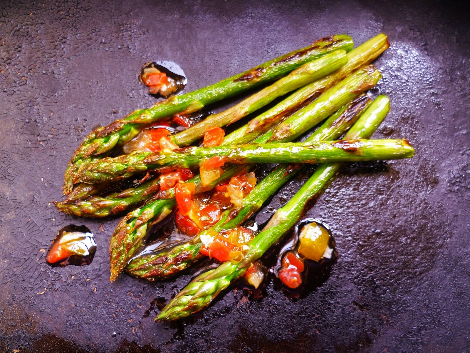 Marmaduke Scarlet chargrilled asparagus with tomato, mint, chilli and
