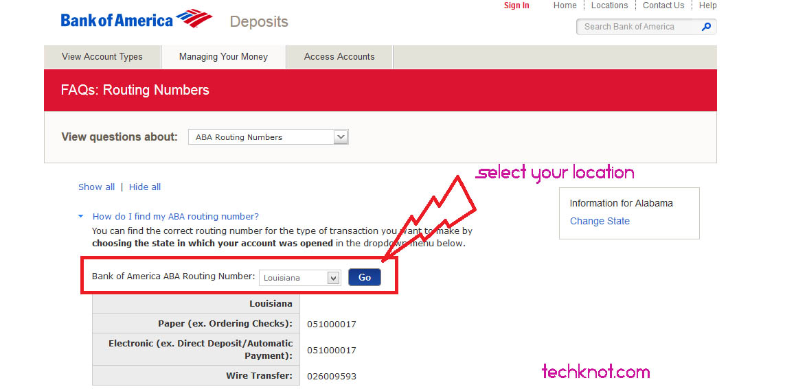bank of america routing number account number