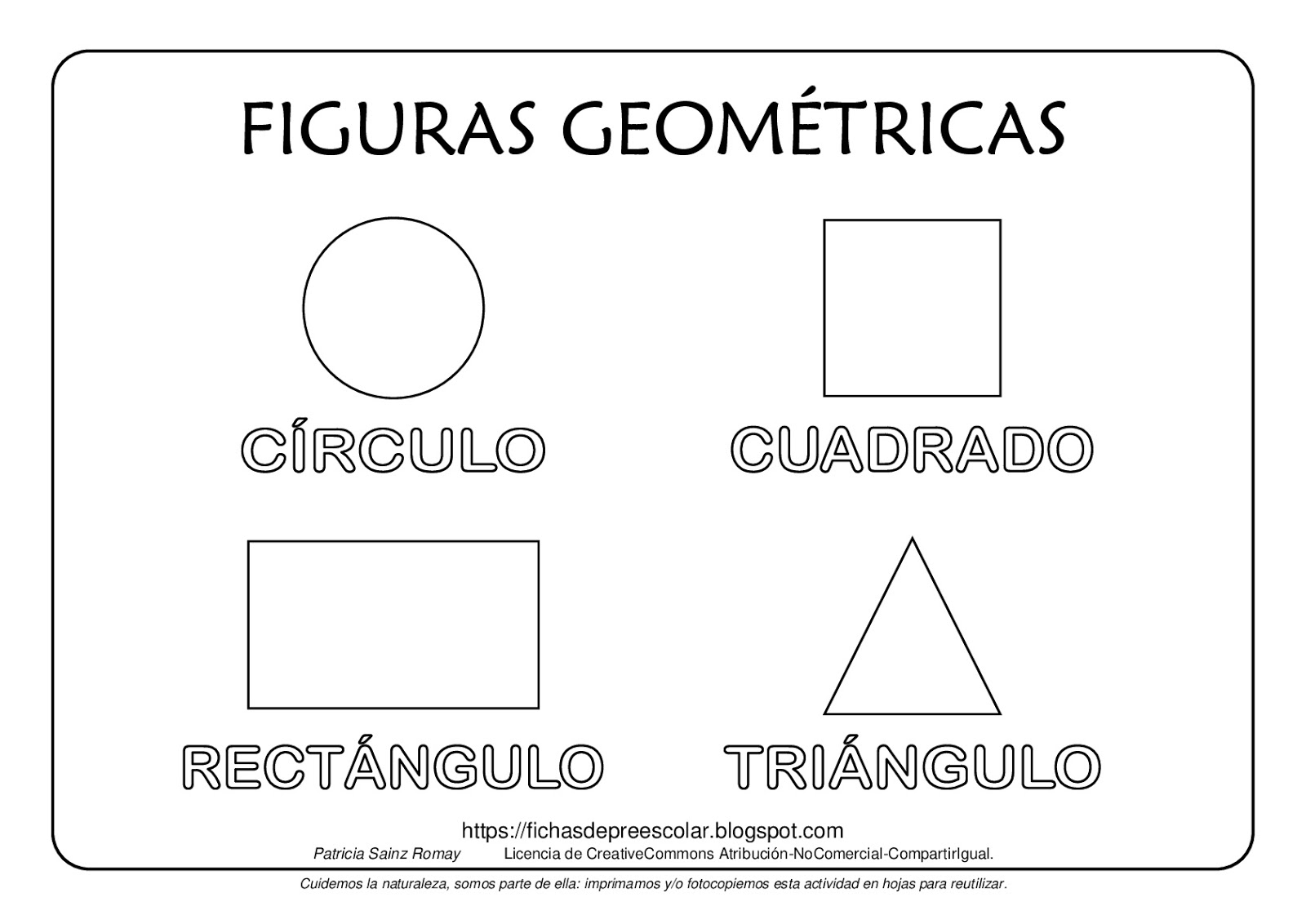 Fichas De Educacion Preescolar Lamina Con Cuatro Figuras Geometricas