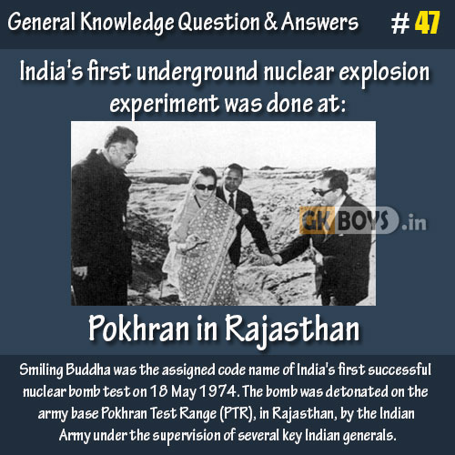 India's first underground nuclear explosion experiment was done at: