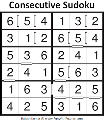 Answer of Consecutive Sudoku Puzzle (Mini Sudoku Series #113)