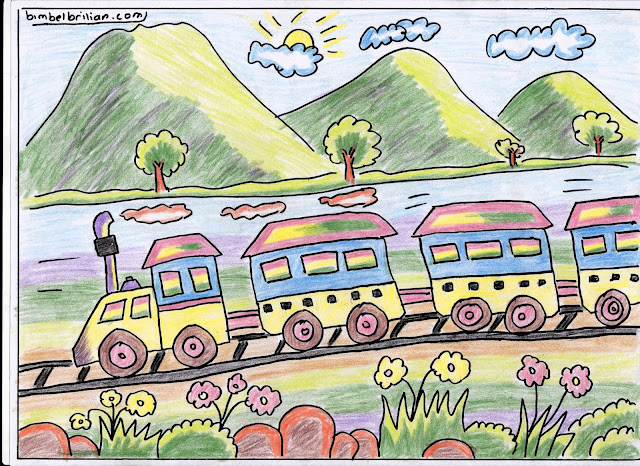 5. Gambar Kereta Api Warna-Warni dan Pegunungan