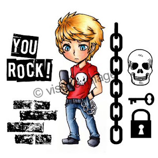 Visible Image stamps teenage character stamp manga boy skull chain