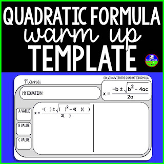Quadratic Formula Warm Up Template