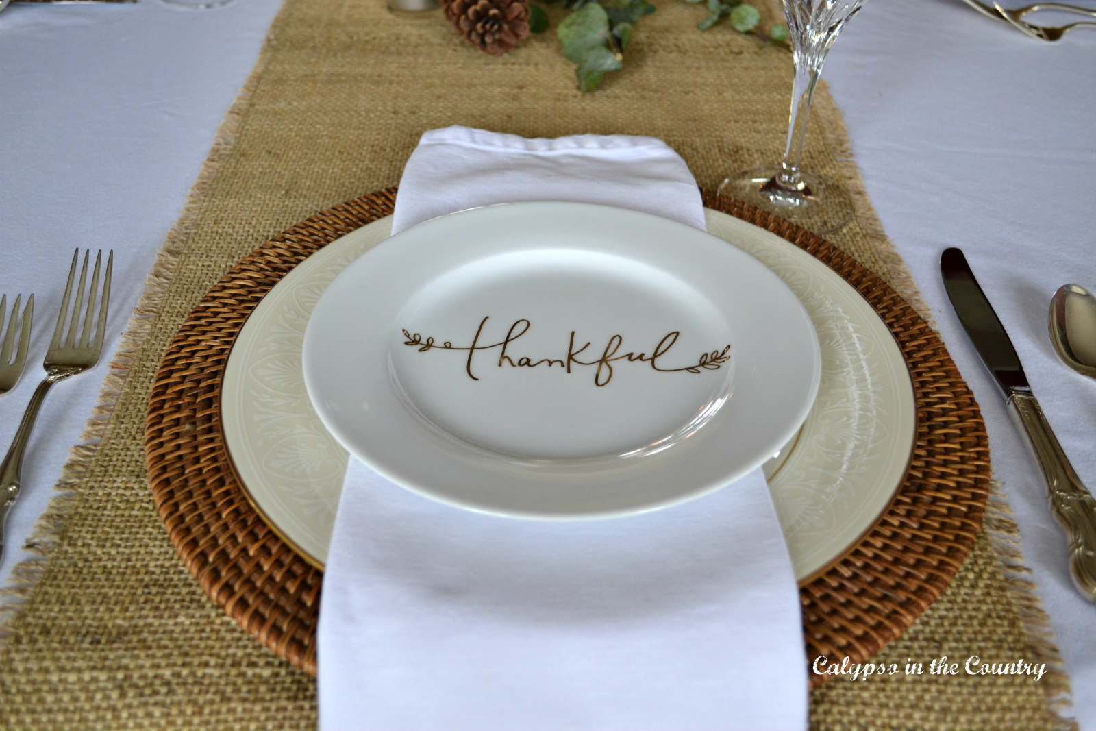 Thankful Table Setting Thankful salad plate on Formal Thanksgiving Table Setting