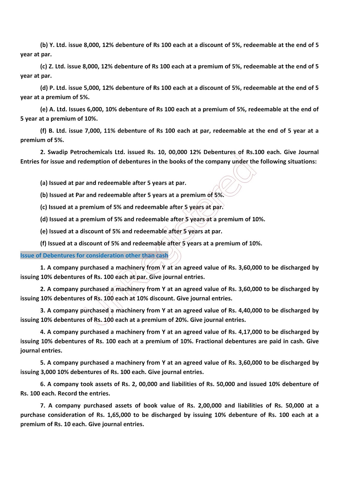 AHSEC CLASS 12 ISSUE AND REDEMPTION OF DEBENTURES QUESTION BANK