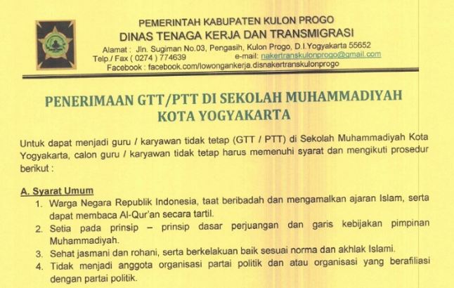 Lowongan Guru dan Pegawai Sekolah Muhammadiyah Kota Yogyakarta
