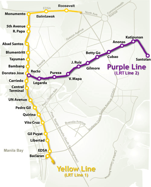 LRT Line 1 And Line 2 Route 