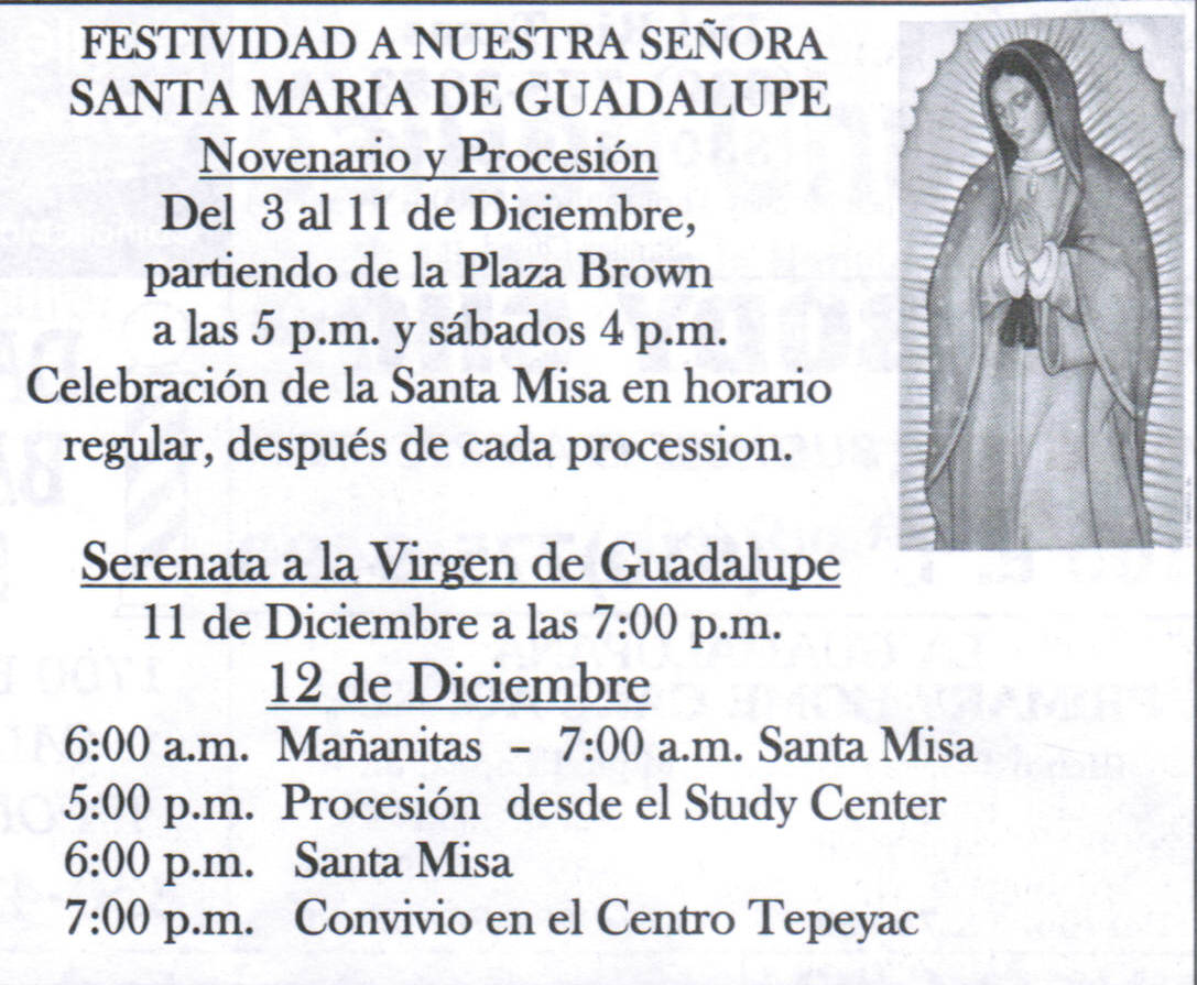 December 9, 2012 Our Lady of Guadalupe Parish Bulletin Announcments