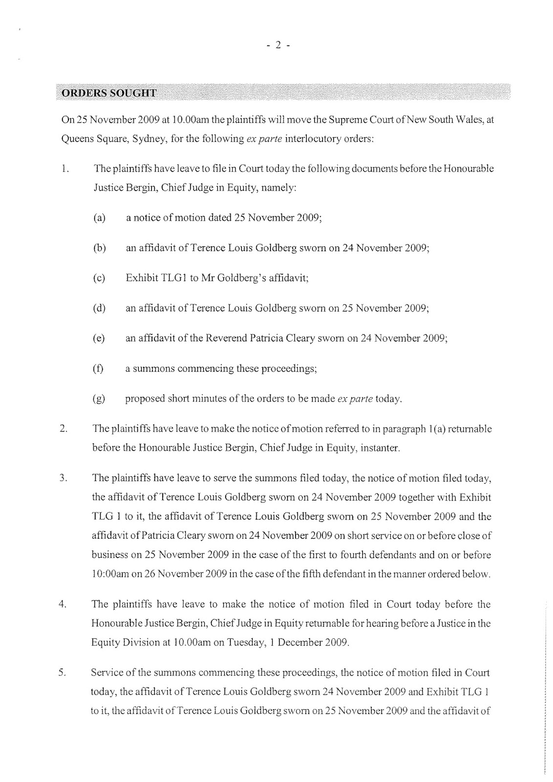 Notice of Motion in relation to proceedings 2009/00291458-001 (then 5454/2009)