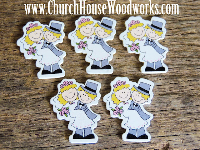 Bride And Groom Wood Table Confetti or DIY Wedding Centerpieces- Pack of 5 by Church House Woodworks