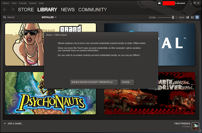 Steam requires you to have your account credentials cached locally to enter Offline Mode.