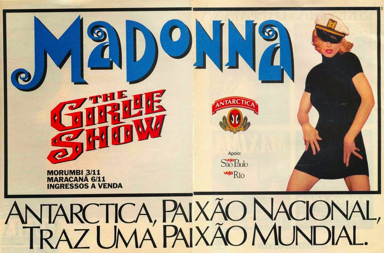 Propaganda do show da Madonna em 1993 patrocinado pela Cerveja Antartica.