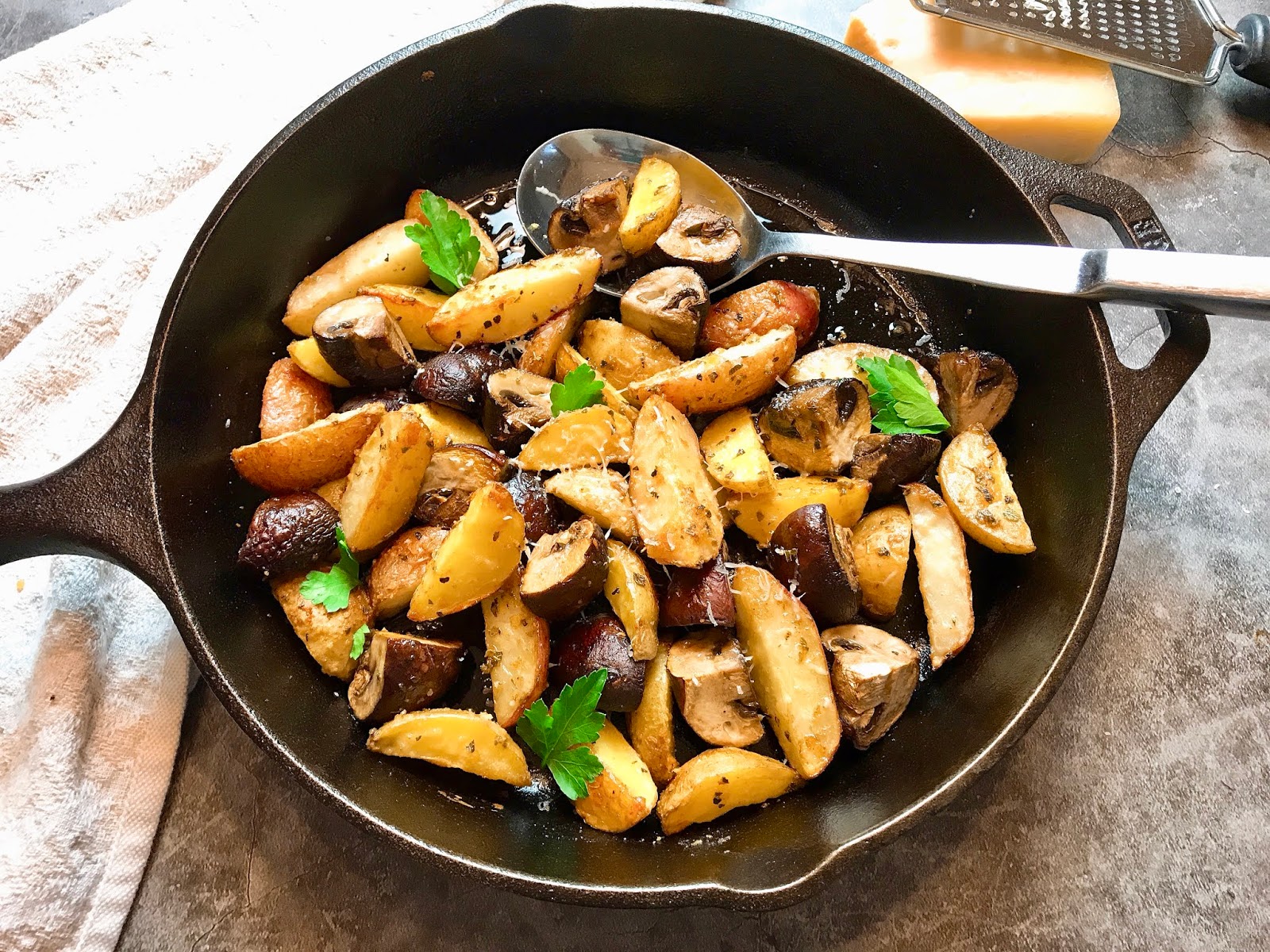 Parmesan Roasted Potatoes and Mushrooms