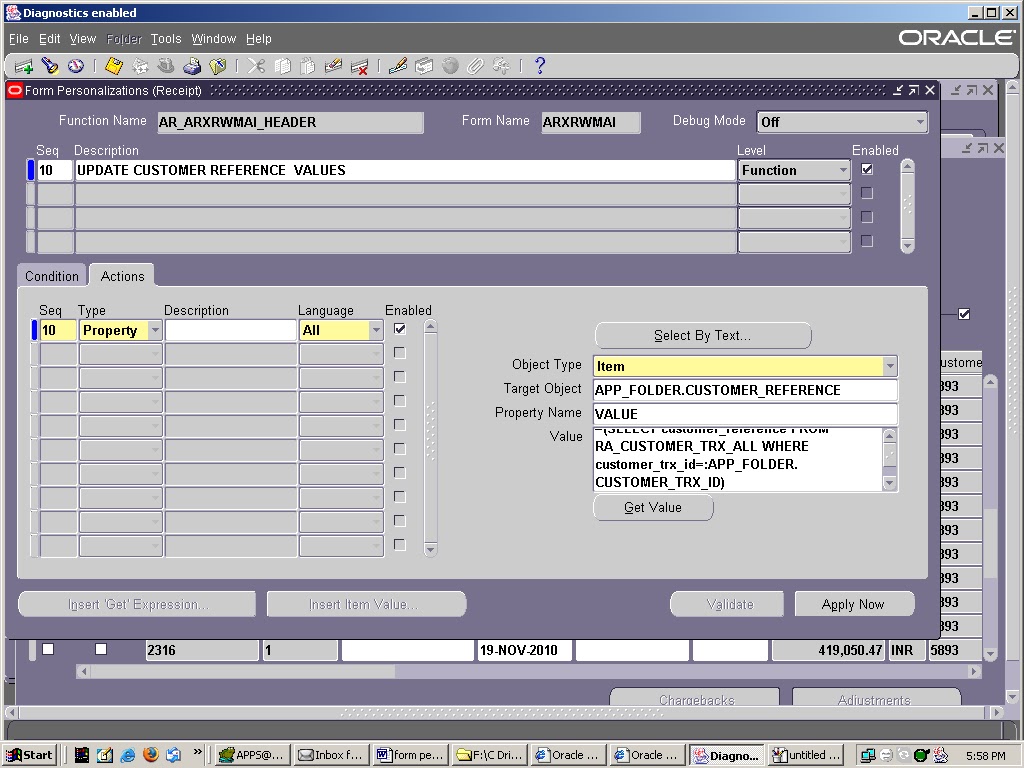 Oracle always with you form personalization for custom reference value