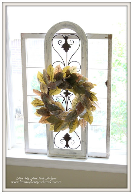 Decor Steals Magnolia Wreath-Farmhouse Stair Landing-Window- From My Front Porch To Yours