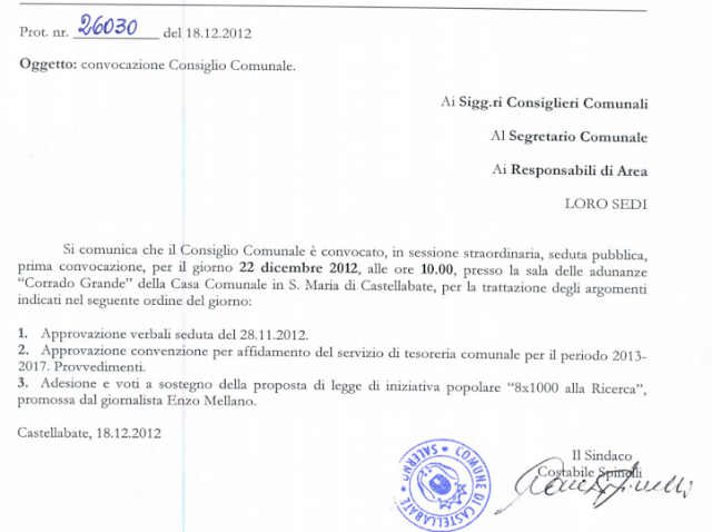 La Sirena E Il Castellano Convocazione Consiglio Comunale 22 Dicembre 