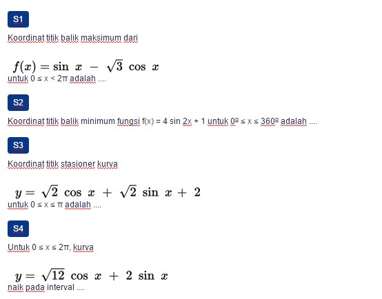 Contoh Soal Penerapan Turunan Fungsi Trigonometri Untuk Menentukan Titik Stasioner