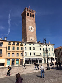 The huge Torre Civica towers over Piazza Garibaldi, one of Bassano's central squares