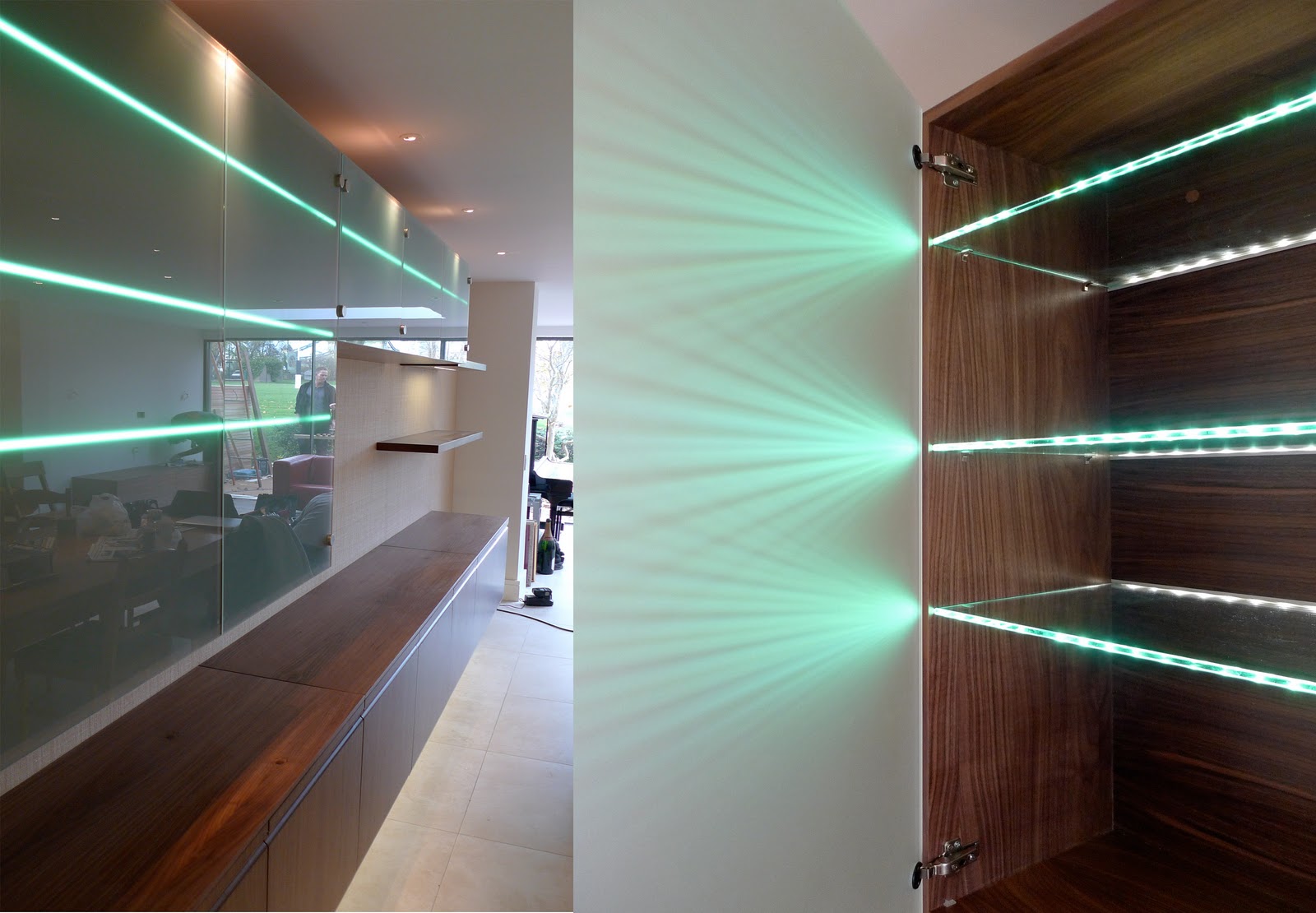 светодиодная лента на стеклянных полках